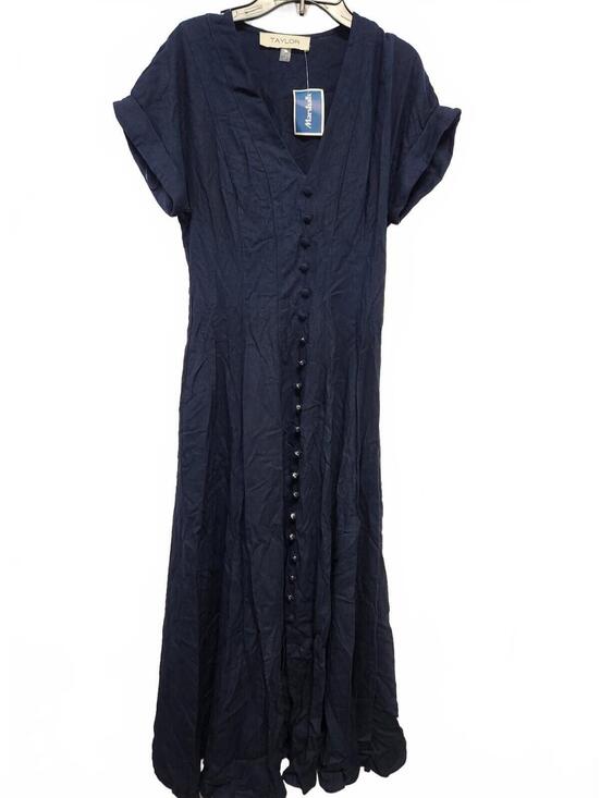 Taylor Dresses & Skirts - Taylor Navy Blue Short Sleeve Button Front Maxi Dress Size 4 NWT